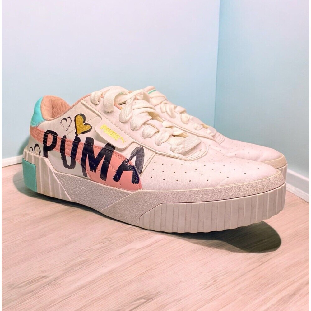 PUMA Womens 5.5C White Pink Blue Patchwork Sneakers